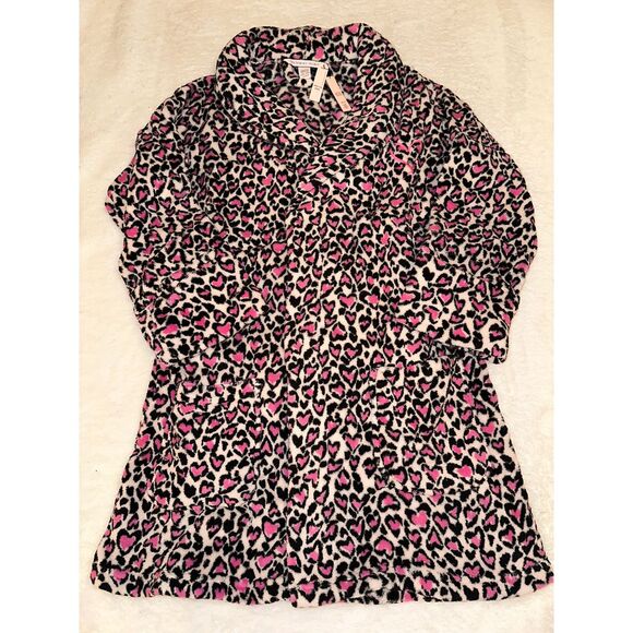 Victoria's Secret Pink Leopard Heart Print Cozy Fleece Robe‎ NWT - Picture 1 of 9